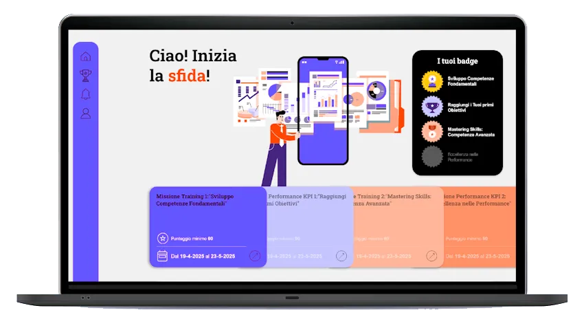 LearningBOX Contest su laptop: sfida con missioni, punteggi minimi e badge conquistati